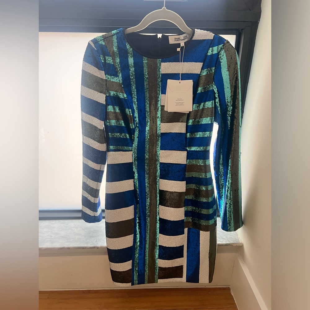 Diane Von Furstenberg Striped Sequin Dress NWT, 2